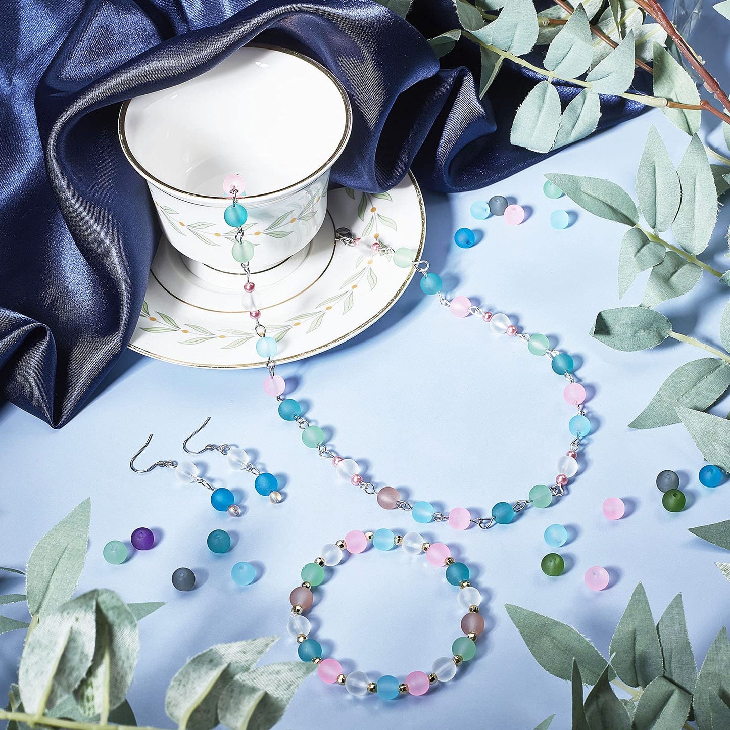 PH PandaHall 200pcs Frosted Glass Beads 10 Color 8mm Sea Glass Beads Spacers Matte Bead Ocean Blue Loose Bead for Friendship Bracelet Necklace Mother's Day Christmas Jewelry Making