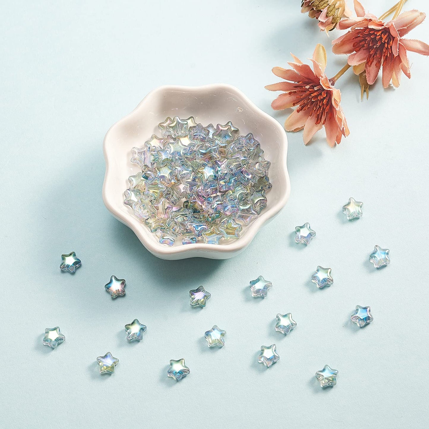 UR URLIFEHALL 100 Pcs Spray Painted Glass Star Beads Clear AB Plated Drilled Glass Beads for Earring Bracelet Necklace Jewelry Making