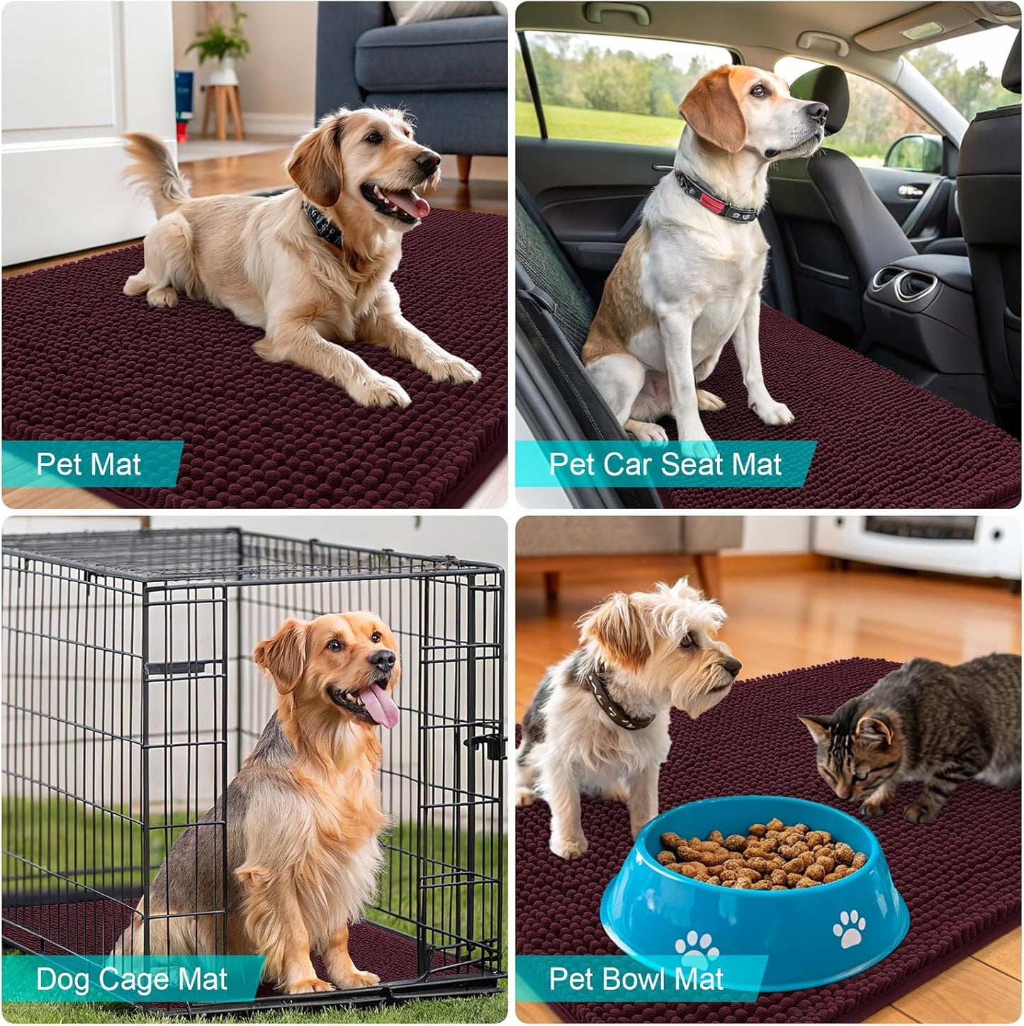 OLANLY Dog Door Mat - Absorbent Non-Slip Washable Doormat for Muddy Paws | 40x32, Quick Dry Chenille, Russet