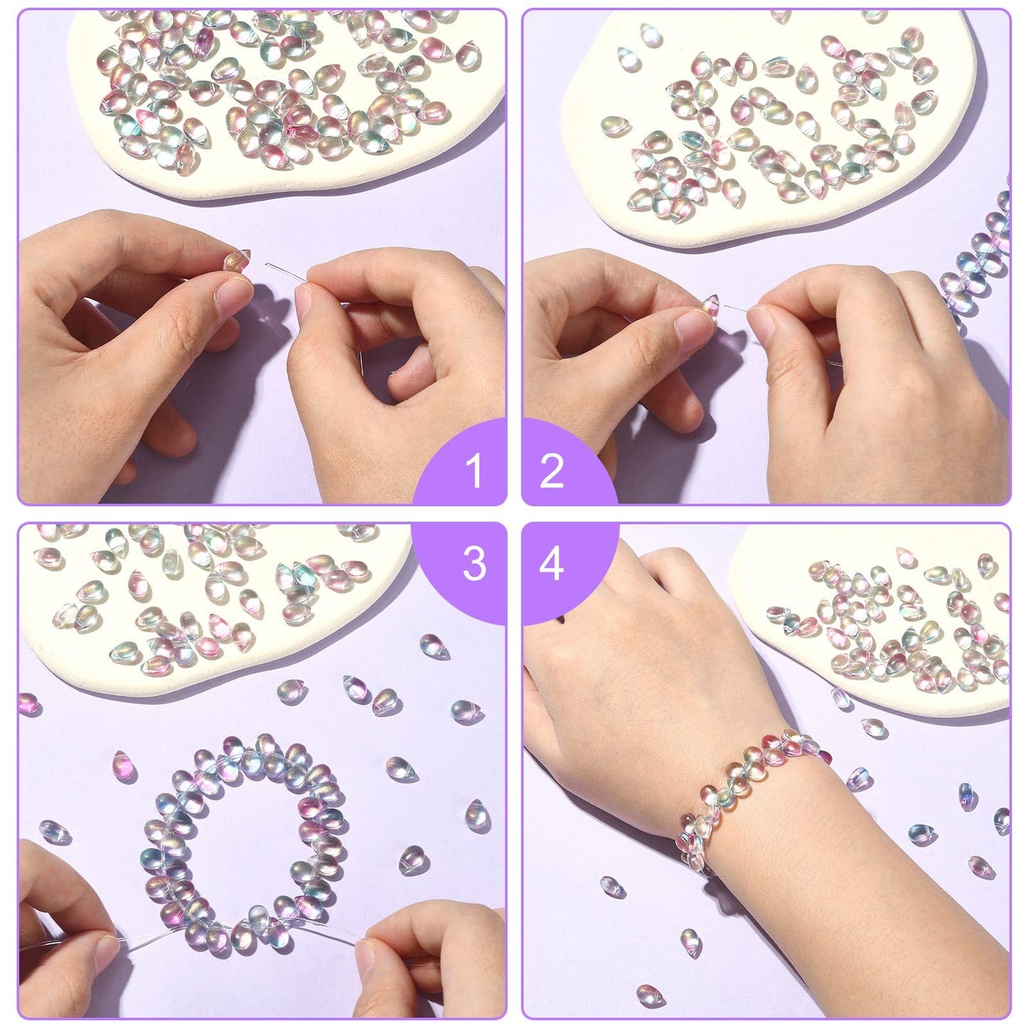 UR Urlifehall 100 Pcs Glass Teardrop Charms Transparent Spray Painted Glass Beads with Glitter Powder Beads for DIY Jewelry Crafts Making