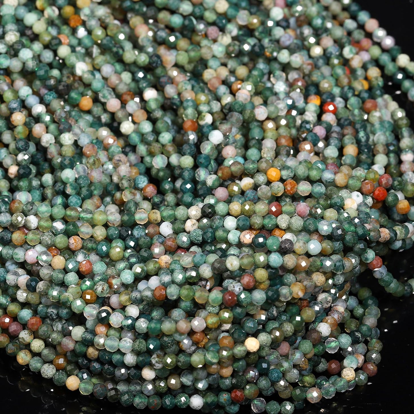 Song Xi 180pcs 2mm Natural Indian Agate Gemstone Beads Faceted Round Loose Stone Beads for Jewelry Making