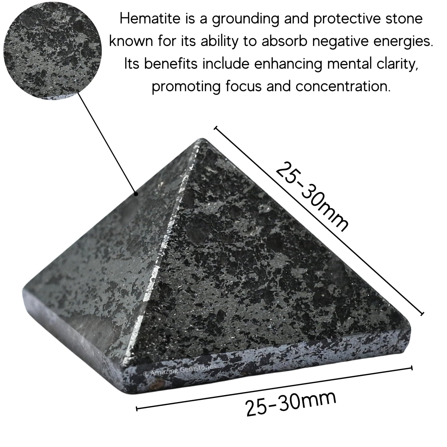 Amazing Gemstone Hematite Pyramid Crystal Healing Stones - 1" Great Pyramid Figurine of Natural Stone Pyramid for Meditation, Reiki, Chakra Balancing and Crystal Pyramids Grid
