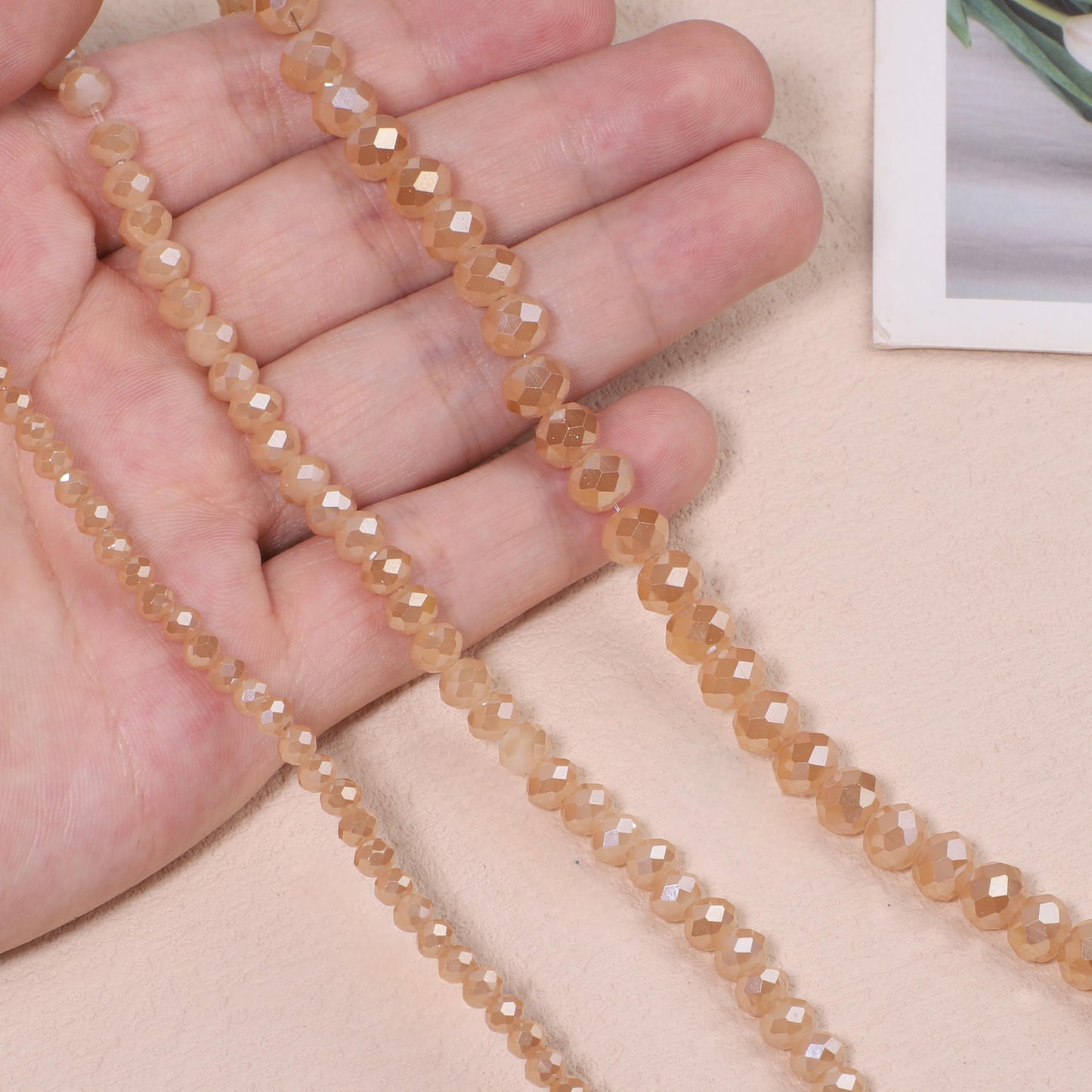 NITOPUPU 1000pcs 4mm Crystal Glass Beads for Jewelry Making Faceted Rondelle Flat Porcelain Beads for Bracelets Necklace Earrings DIY Crafts (Champagne Porcelain Bead)