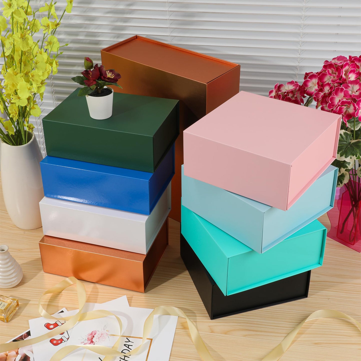 MUMUPACK Rose Gold Gift Box,19x16x6 Large Gift Boxes With Lids For Presents Includes Ribbon And Diy Printable Sticker Paper,Bridesmaid Proposal Box,Magnetic Gift Box For Birthday,Wedding,Graduation