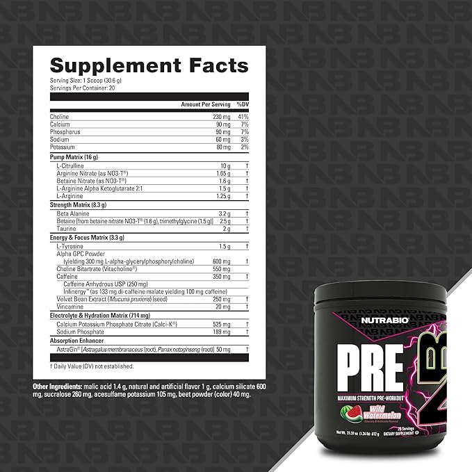 NutraBio Preworkout Powder, Watermelon| Explosive Energy, Laser Focus, Extreme Pumps| Pre Workout for Men & Women| Performance, Endurance, Power Complex, Caffeine, Electrolytes
