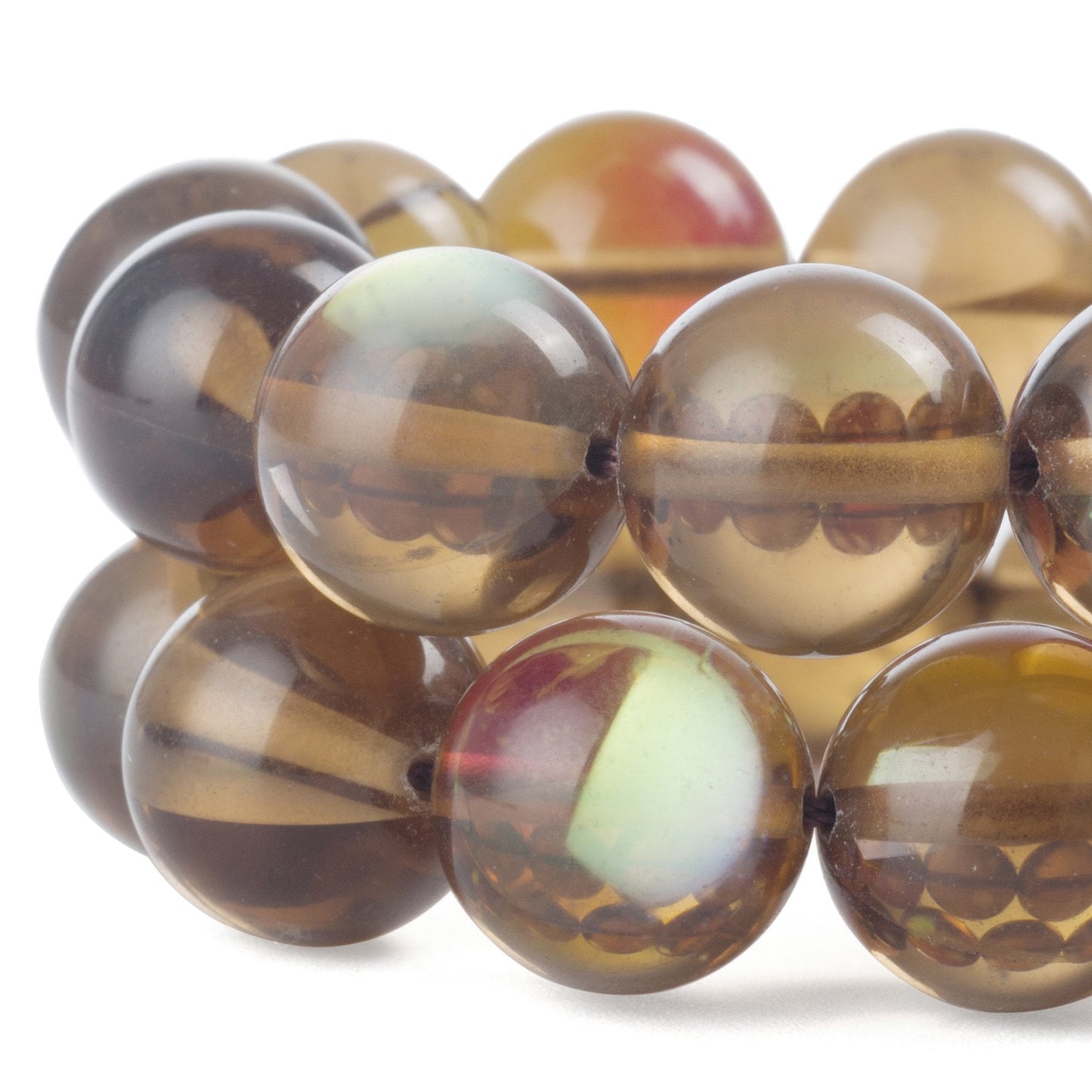 RUBYCA Round Moonstone Crystal Glass Beads Aura Iridescent for Jewelry Making (1 Strand, 6mm, Brown)