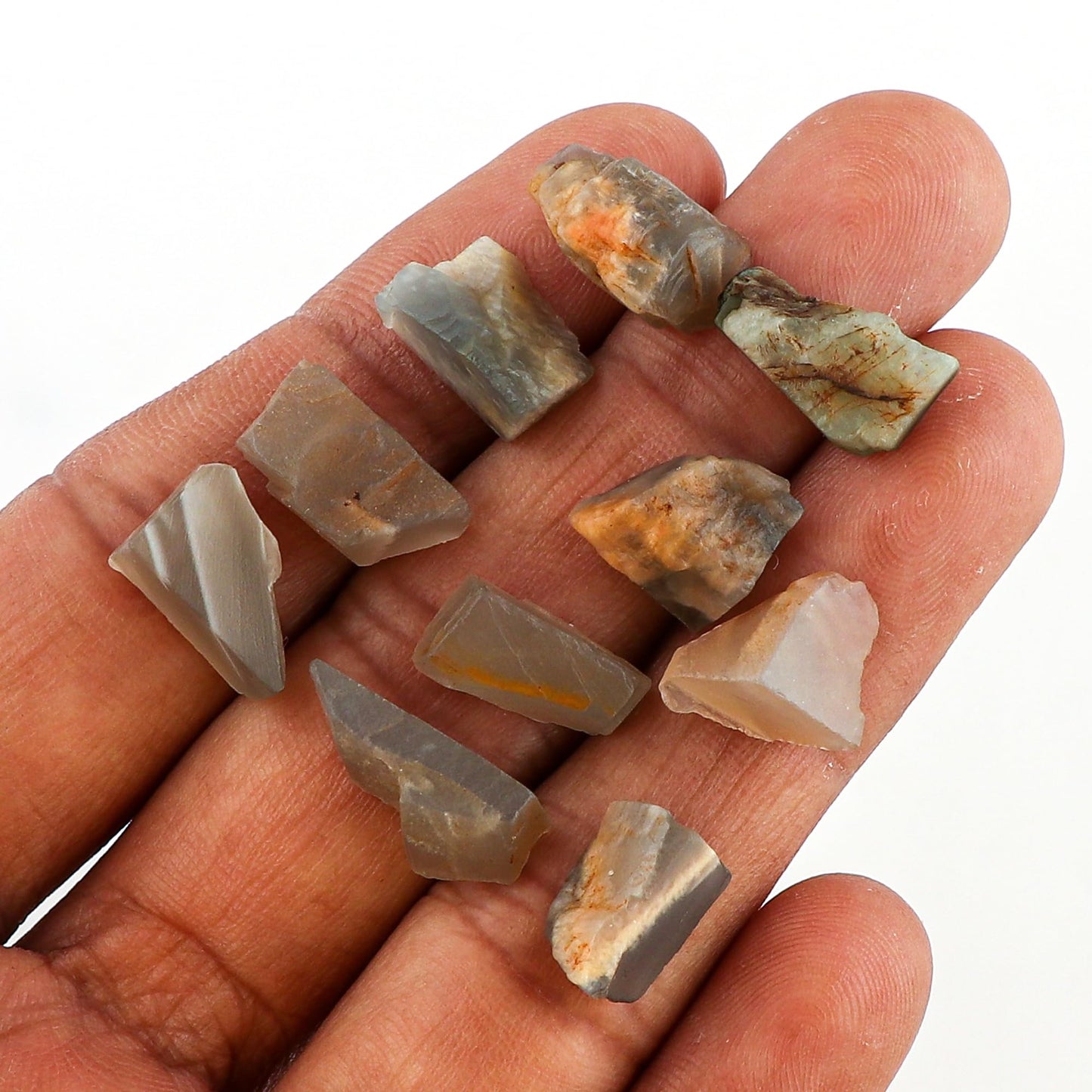 CRYSTALINES 50cts, Wholesale Natural Raw Grey Moonstone Gemstones, Rough Stones Lot, Bulk Loose Supplies for Jewelry Making, Chakra Healing Crystals, June Birthstone, Gem Collection, 8 to 10pcs