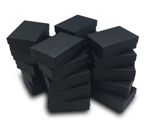 TheDisplayGuys - 25-Pack #32 Cotton Filled Cardboard Paper Jewelry Boxes Gift Case - Matte Black (3.3" x 2.3" x 1.0") - for Shipping or Storage