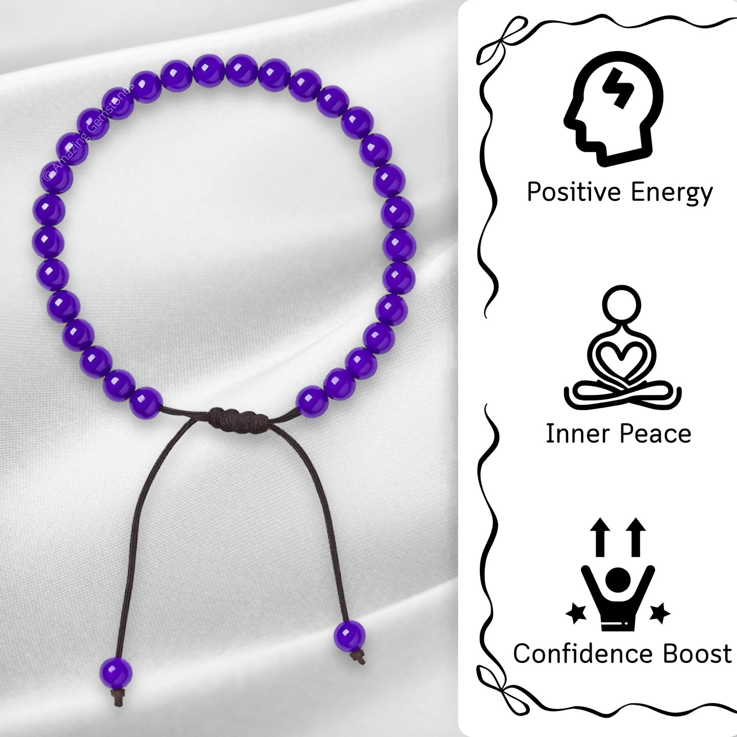 Amazing Gemstone Amethyst Anklet Ankle Bracelets for Women - Waterproof Beaded Healing Crystal Anklets, Plus Size Chakra Gemstone Bead Anklet (Stretchy Adjustable - Plain)