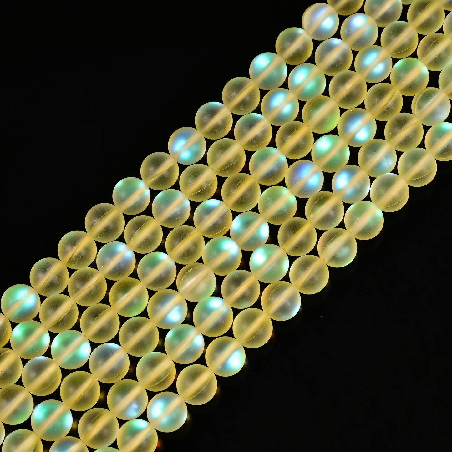 6mm Matte Yellow Mermaid Aurora Crystal Glass Bead, Glitter Round Synthetic Moonstone Beads for Jewelry Making Bracelets