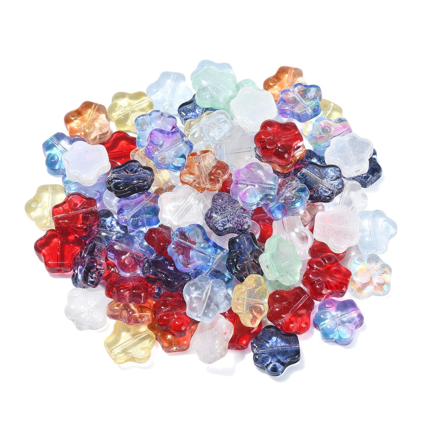 LiQunSweet 100 Pcs 10 Styles Crystal Glass Beads Lotus Crown Butterfly Dog Footprint Rabbit Elephant Crab Flower Star Beads for Jewelry Making