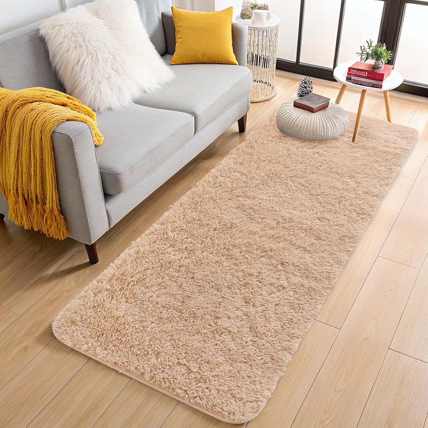 OLANLY Runner Rugs - Soft, Machine Washable Shaggy Carpet for Hallway & Bedroom | Beige 2x10 ft
