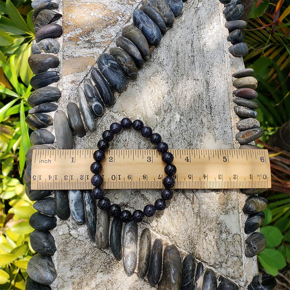 chengmu 8mm Blue Sand Goldstone Stretch Bracelet for Women Natural Handmade Round Beads Semi Precious Gemstone for Crystal Elastic Beaded Bracelet 7.5"
