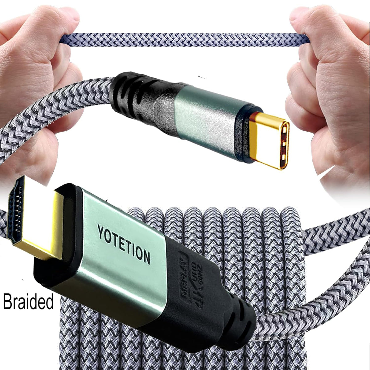 YOTETION 20FT 4K@60Hz, 15 S8-S23, 2, 3/4] USB-C to HDMI-A Braided Cable, Suitable for Home Office [Compatible