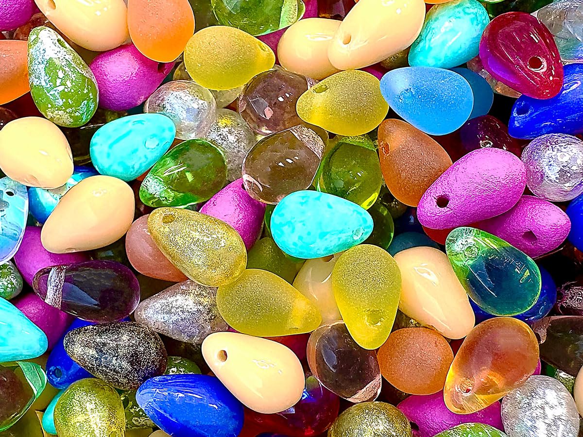 100 pcs Teardrop Shaped Beads 6x9 mm, Color Mix, Czech Glass