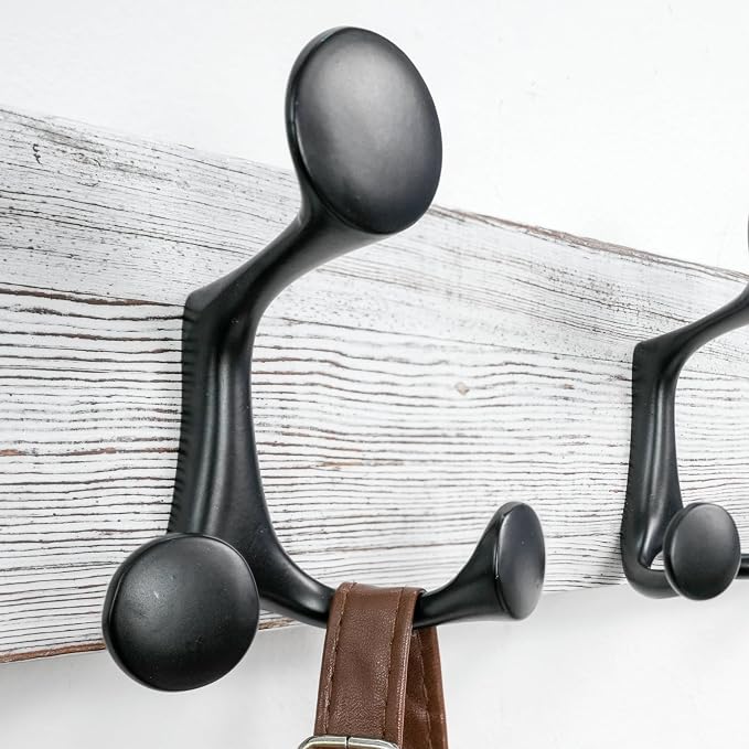 SKOLOO 36-Inch Wood Coat Rack Wall Mount with 6 Triple Hooks - Ideal for Family Entrances, Classrooms, and Pet Supplies Storage - Distressed White Wash