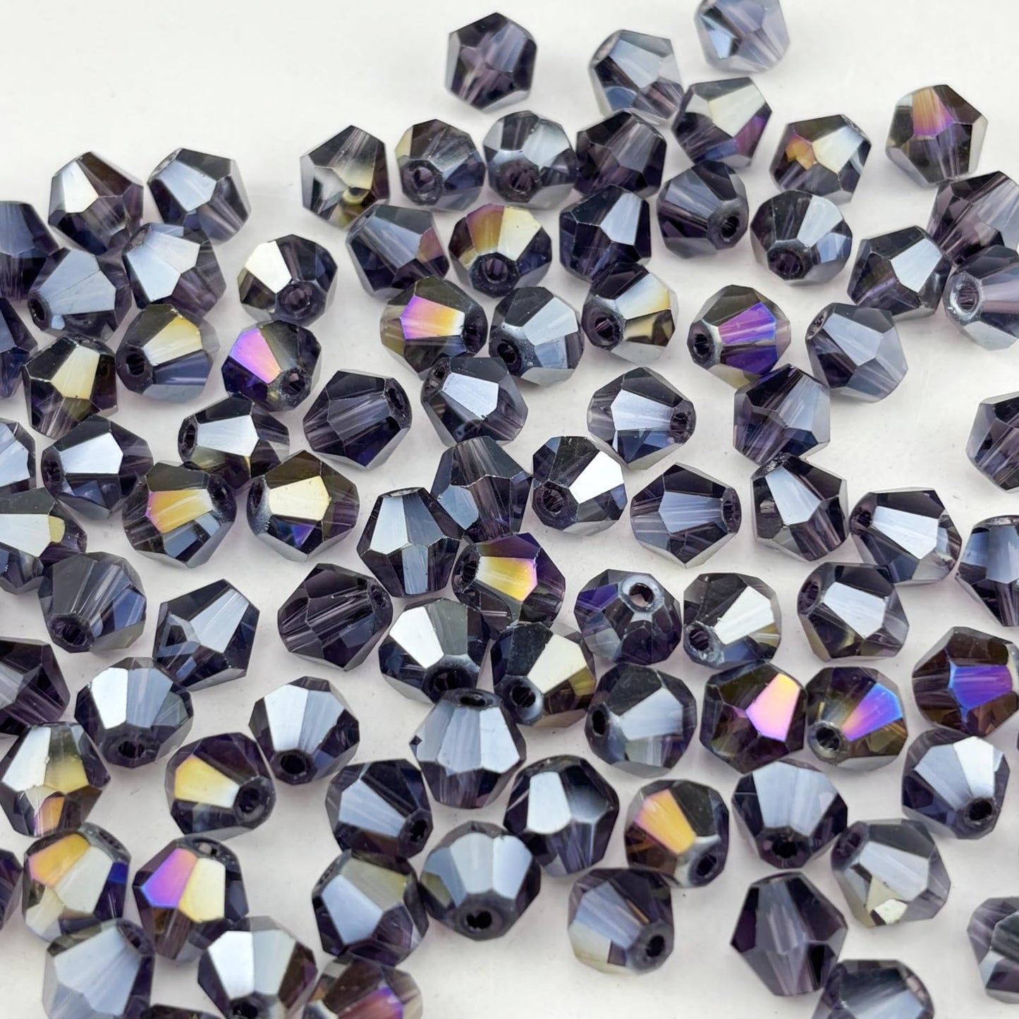 Pinhoollgo 200pcs 6mm Bicone Crystal Glass Beads Faceted Bicone Crystal Beads Bulk Glass Spacer Beads for Bracelets Necklace Pendants Earrings DIY Jewelry Craft Making(Violet AB)