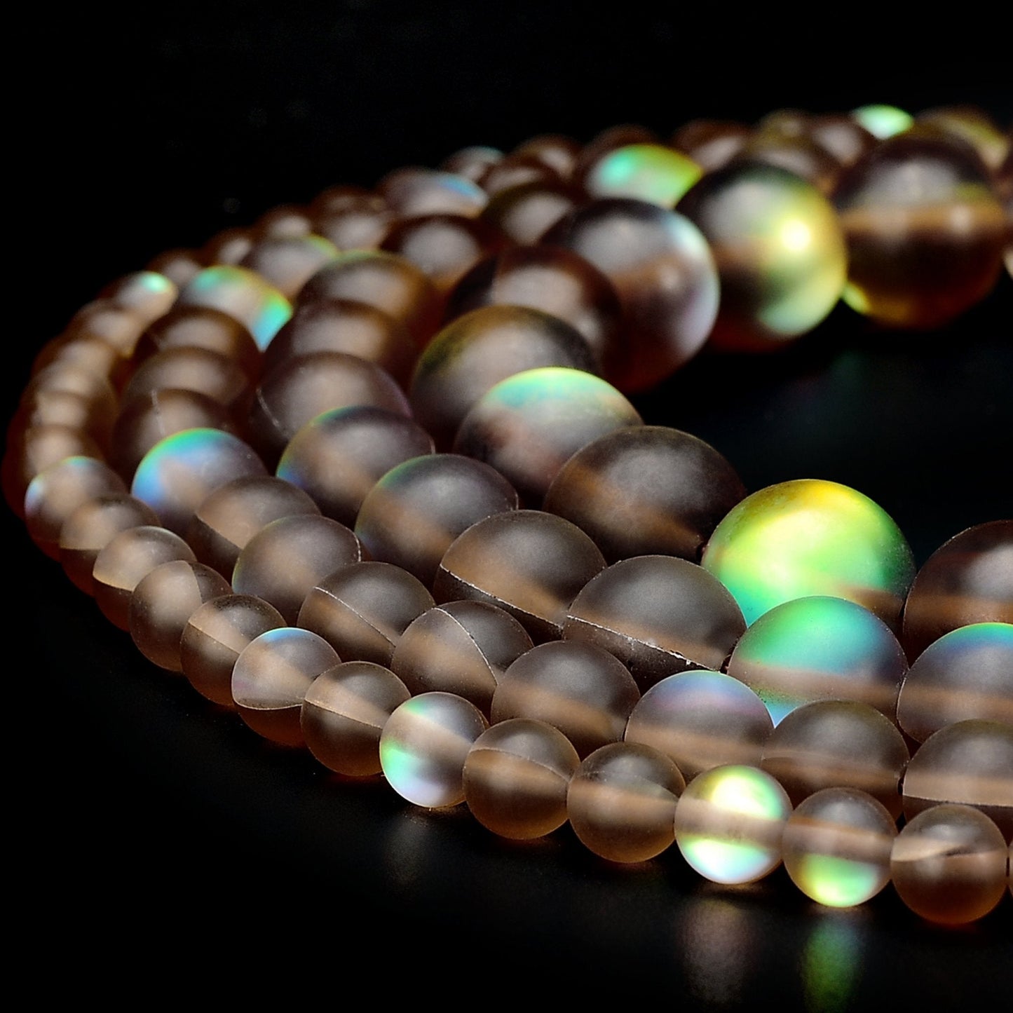 RUBYCA 8mm Round Moonstone Matte Crystal Glass Beads Aura for Jewelry Making Brown, 1 Strand