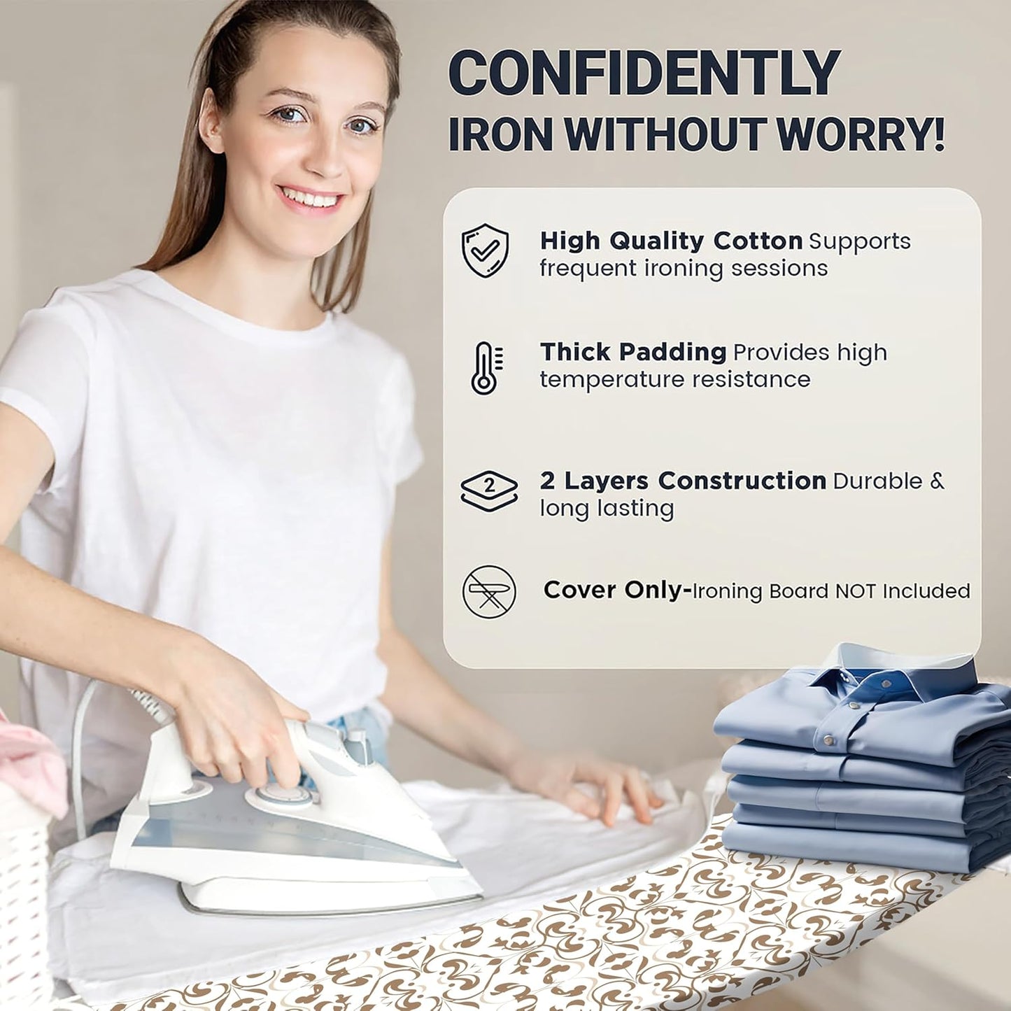 UniSimp Ironing Board Cover - Extra Thick Natural Cotton, Scorch & Stain Resistant | 18"x49", Taupe