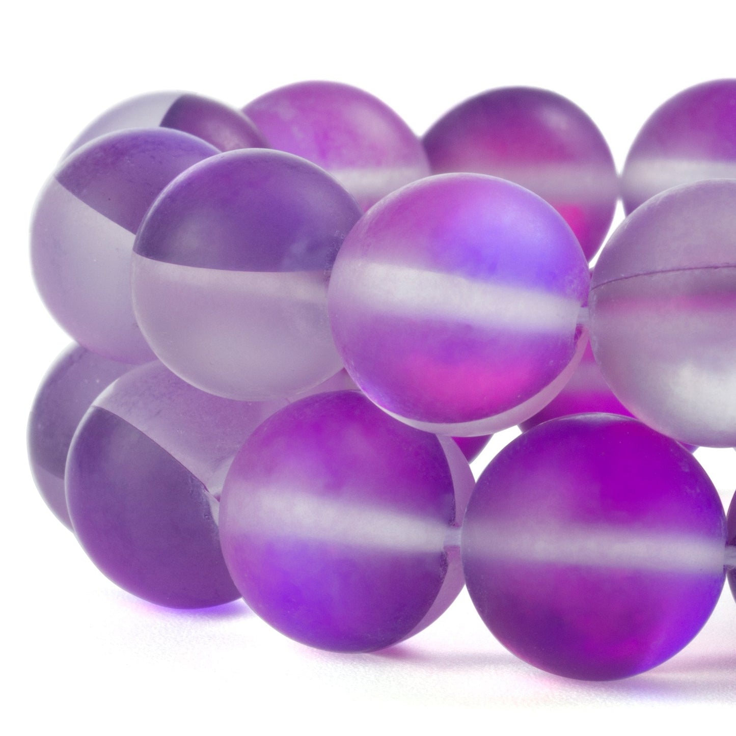 RUBYCA 8mm Round Moonstone Matte Crystal Glass Beads Aura for Jewelry Making Purple, 1 Strand