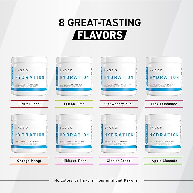 Kaged Hydration Electrolytes Powder | Glacier Grape | Hydra-Charge Sports Drink Mix | Pre, Post, Intra Workout | Low Carb, Vegan, Gluten Free | Supplements for Men & Women | 60 Servings