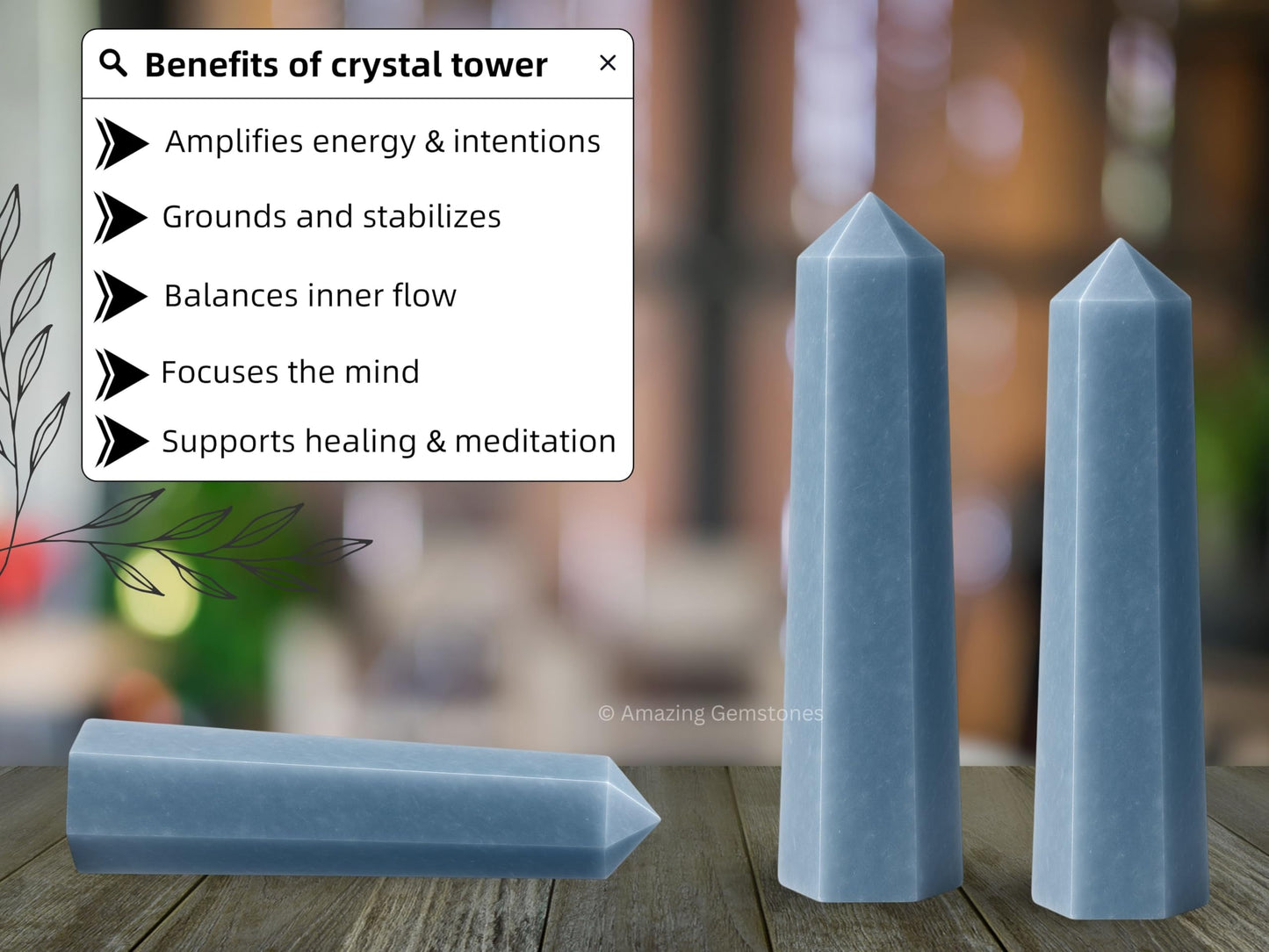 Amazing Gemstone Angelite Crystal Towers ~ Natural Healing Crystal Point Obelisk for Reiki Healing and Crystal Grid (3" to 4" INCH)