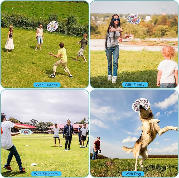 Mototo 36 Pieces Foldable Flying Disc Fans with Bag Folding Pocket Toy Set DIY Creative Gift Handheld Fabric Fan for Fun Party Favors Summer Outdoor Activity Game Halloween, White
