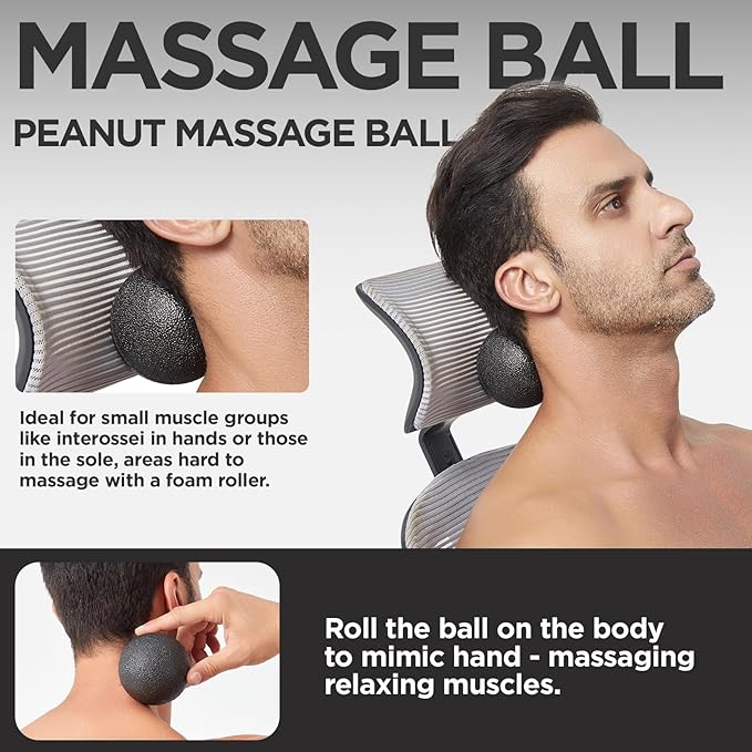5 in 1 Foam Roller Set with Peanut Massage Ball, Curved Muscle Brush - Yoga Roller, Massage Ball, Trigger Point Triangle for Deep Tissue Relief (Black)