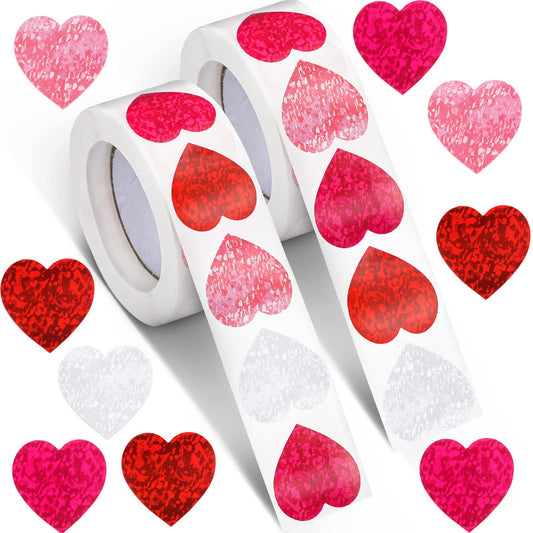 Gersoniel 1000 Pcs Heart Stickers Sparkly Foil Stickers Colorful Heart Decal for Birthday Party Gift Decoration Spring Wedding Mother's Day Gift Wrapping Decor(Bright Colors)