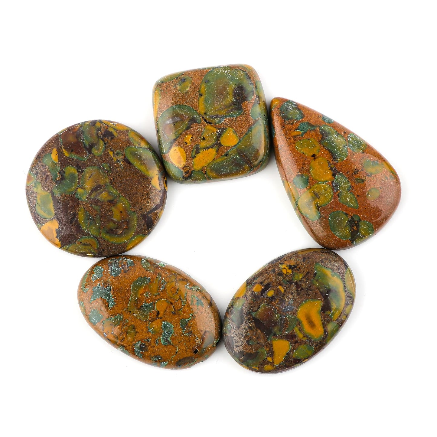 CRYSTALINES 5pcs, Wholesale Fruit Jasper Cabochons, Natural Polished Gemstones, Bulk Crystals Supplies, Loose Stones, DIY Craft-Jewelry Making, Wire Wrapping, Gem Collection