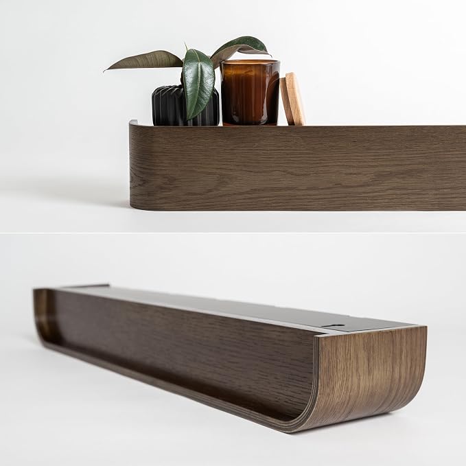 Kazai. Wall-Mounted Coat Rack 'Toke' - Modern Design Coat Rack with Hidden Wall Hooks - Solid Wood Veneer Panel Coat Hanger - Oak, Dark