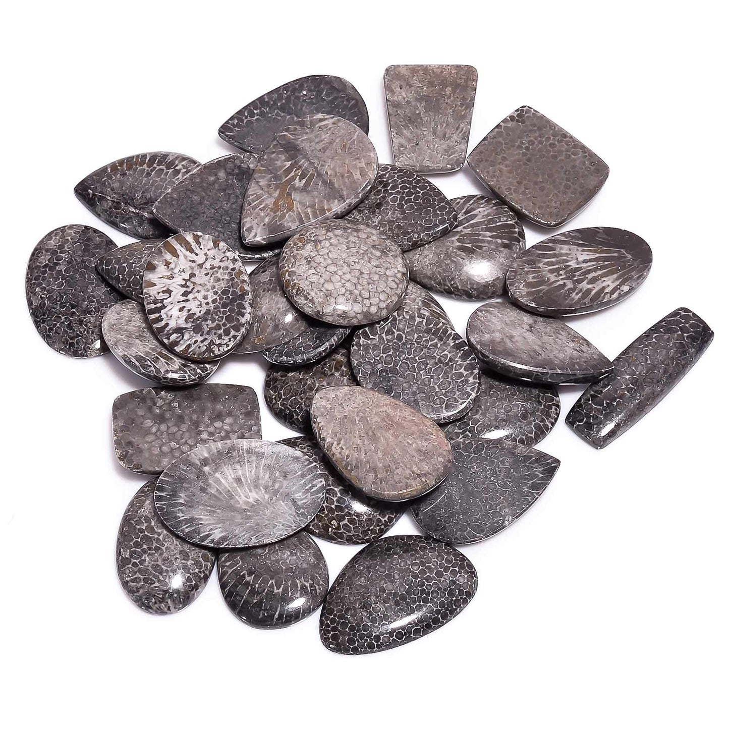 GEMKORA™ 4pcs Natural Black Coral Gemstone Cabochon Mix Shape Loose Gemstone Wholesale Cabochons Lot, Jewelry Making Loose Gemstone, DIY, Wire Wrapping, Healing Crystals, Bulk Deal