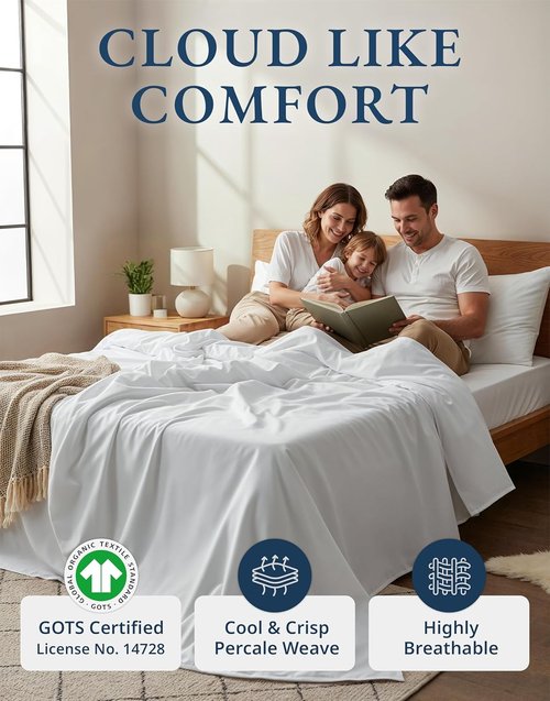 LANE LINEN California King Sheets Set - 100% Organic Cotton, Ultra Soft 4-Piece Bedding | White, Fits Mattresses Up to 15" Deep