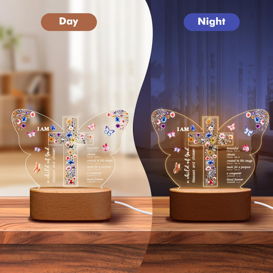 Baptism Gift for Girls Boys,Baby Shower Gifts,Butterfly Cross Night Light Gift for Baptism, Goddaughter, Godson, First Communion, Confirmation, Easter, Christmas | Christian Nursery Decor Gift