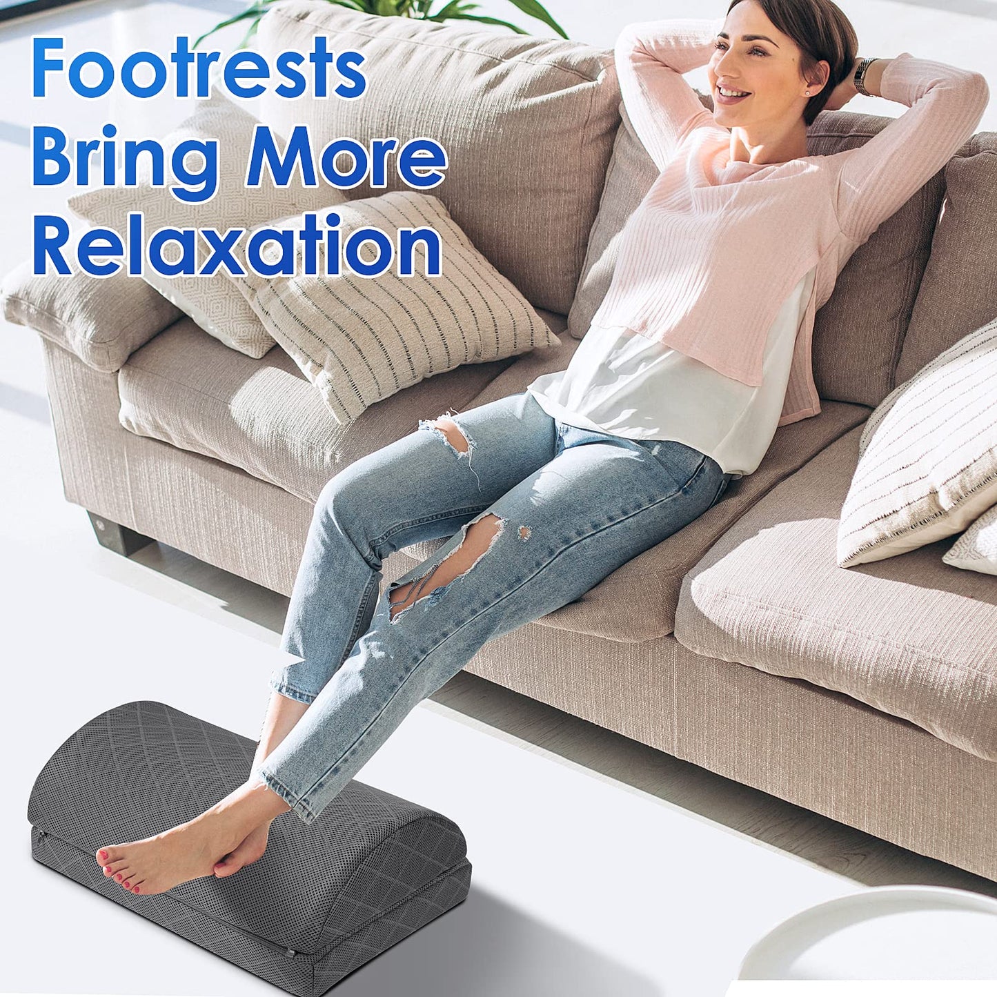 CushZone Foot Rest,Desk & Gaming Accessories,Foot Rest for Under Desk at Work,Comfortable Footrest with 2 Adjustable Heights & Removable Cover, Office Desk Accessories（Gray）