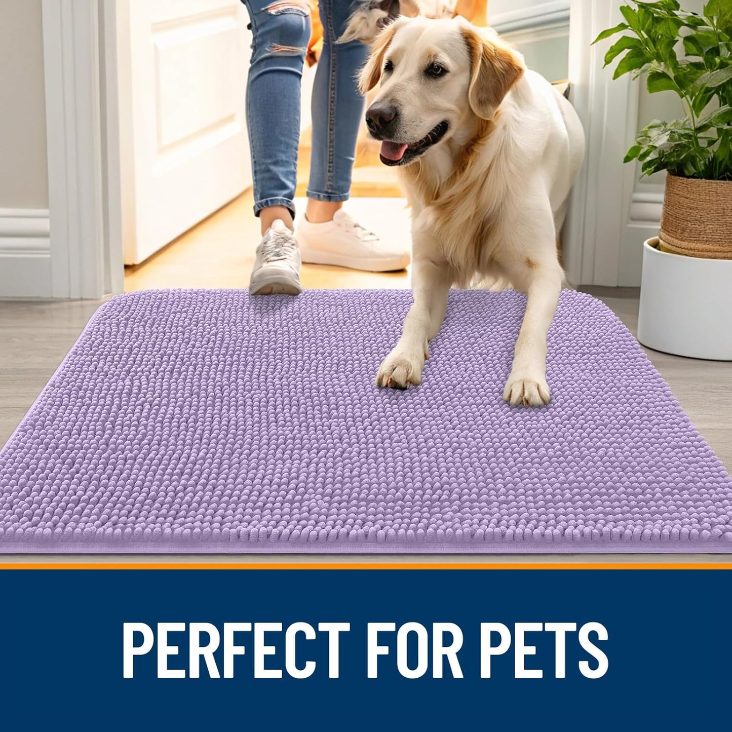 OLANLY Dog Door Mat - Absorbent Non-Slip Mud Mat for Indoor Use | Quick Dry Chenille, 47x32, Lavender
