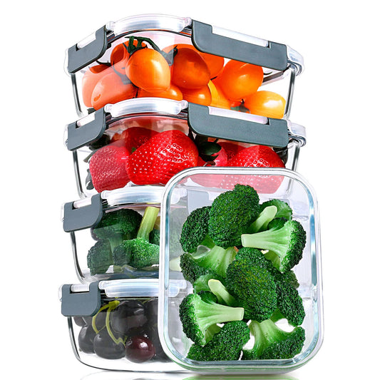 M MCIRCO [5-Packs, 30 Oz] Glass Meal Prep Containers with Snap Locking Lids Glass Food Containers,Airtight Lunch Container,Microwave, Oven, Freezer and Dishwasher