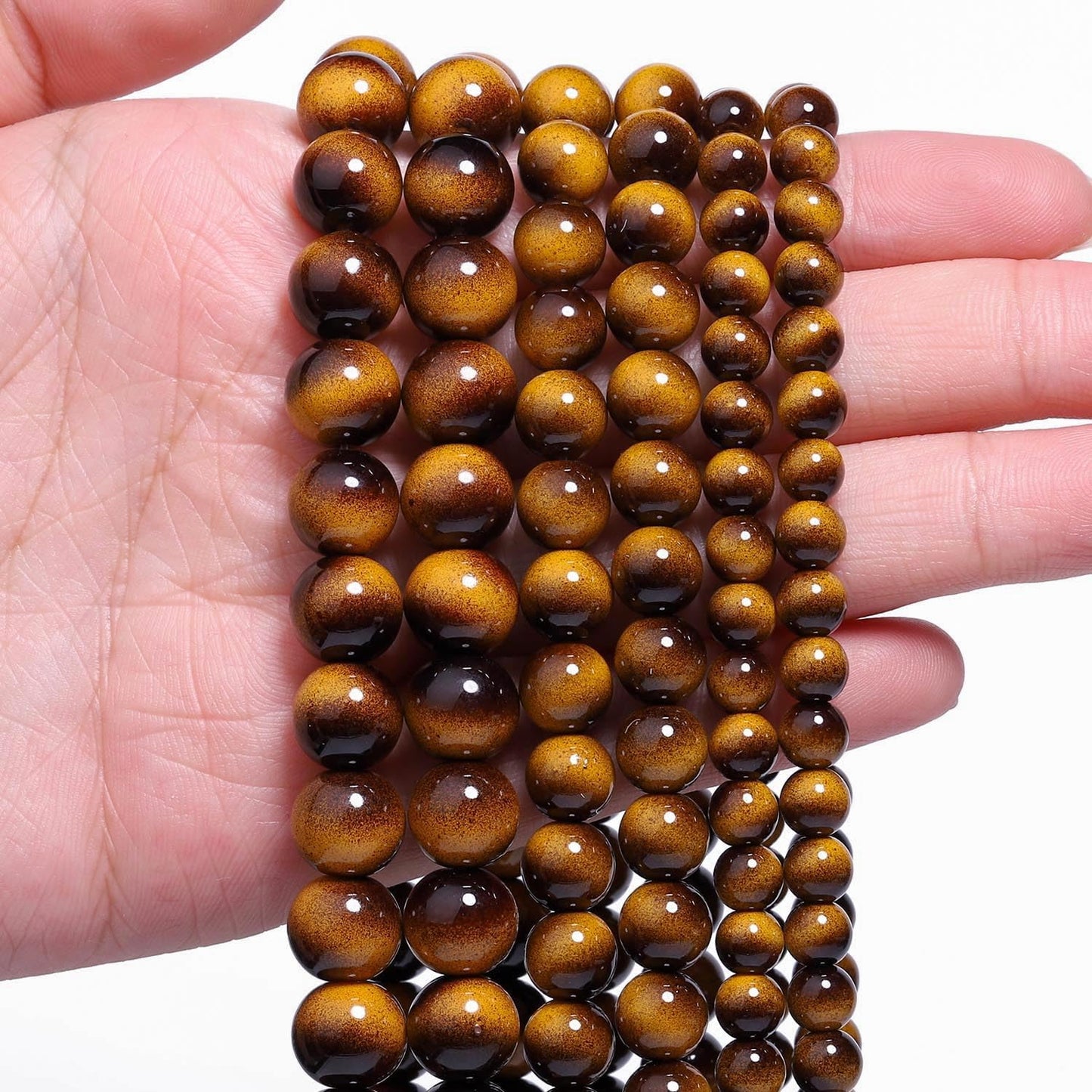 Song Xi 45PCS 8mm Yellow Tiger Eye Gemstone Beads for Jewelry Making, Round Smooth Glass Beads for DIY Bracelet Necklace Earring Keychain, Arts and Crafts, for Christmas Wedding Birthday