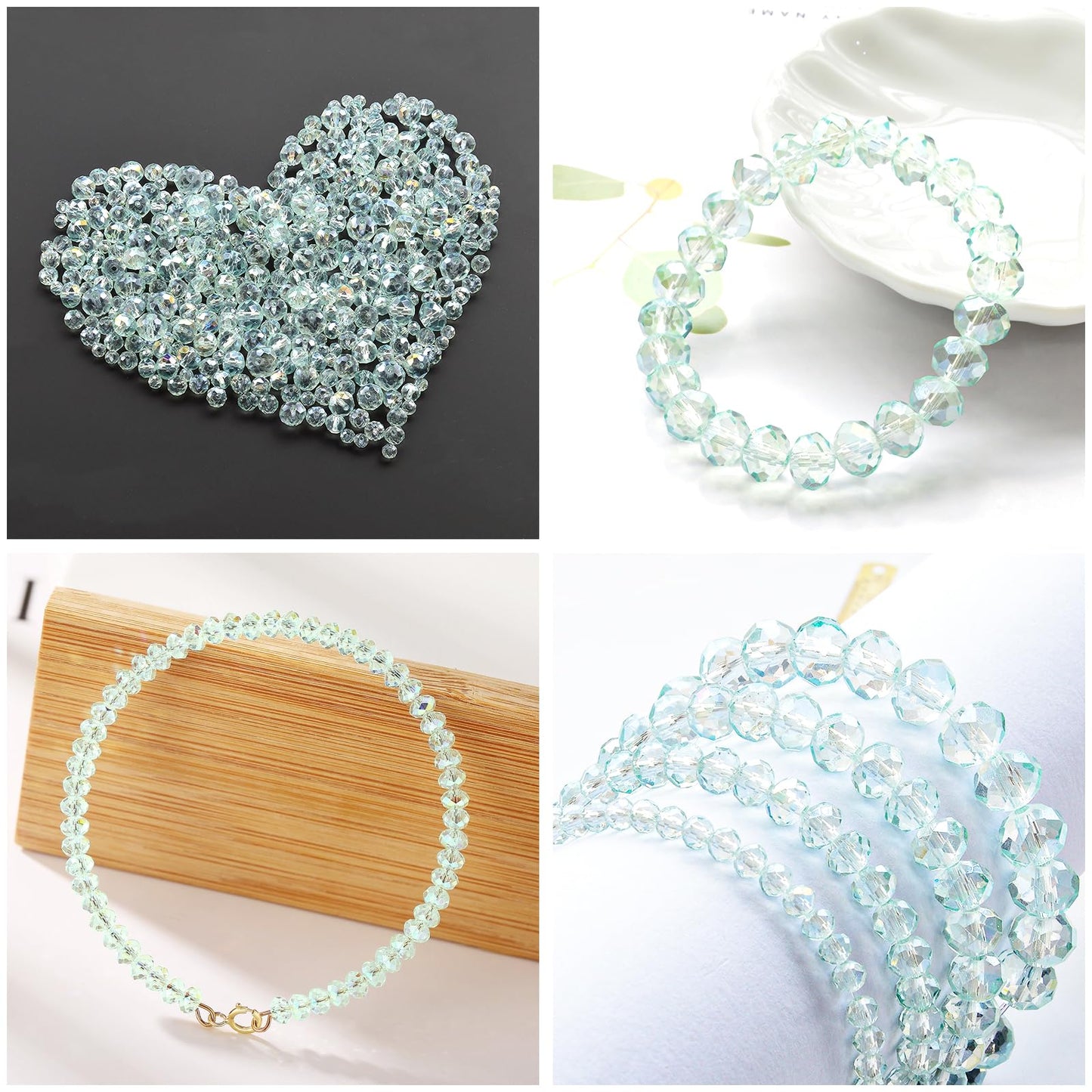 Laopottbeads 1200Pcs 4mm Crystal Glass Beads for Jewelry Making Beads for Bracelets Necklace Pendants Making Supplies(Light Blue Green)