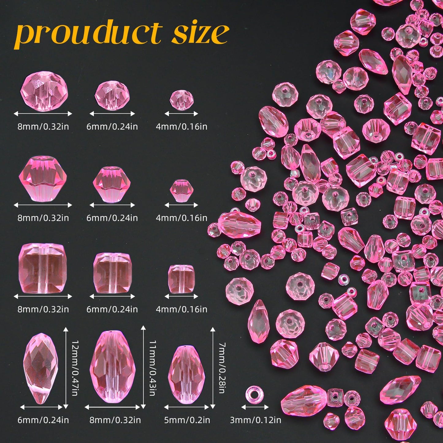 Laopottbeads 1500 Pcs Crystal Glass Beads for Jewelry Making – 12 Styles Bicone, Rondelle, Cube, Teardrop & 3mm Spacer Beads, DIY Bracelet Necklace Earring Craft Kit with Organizer Box(Light Rose Red)