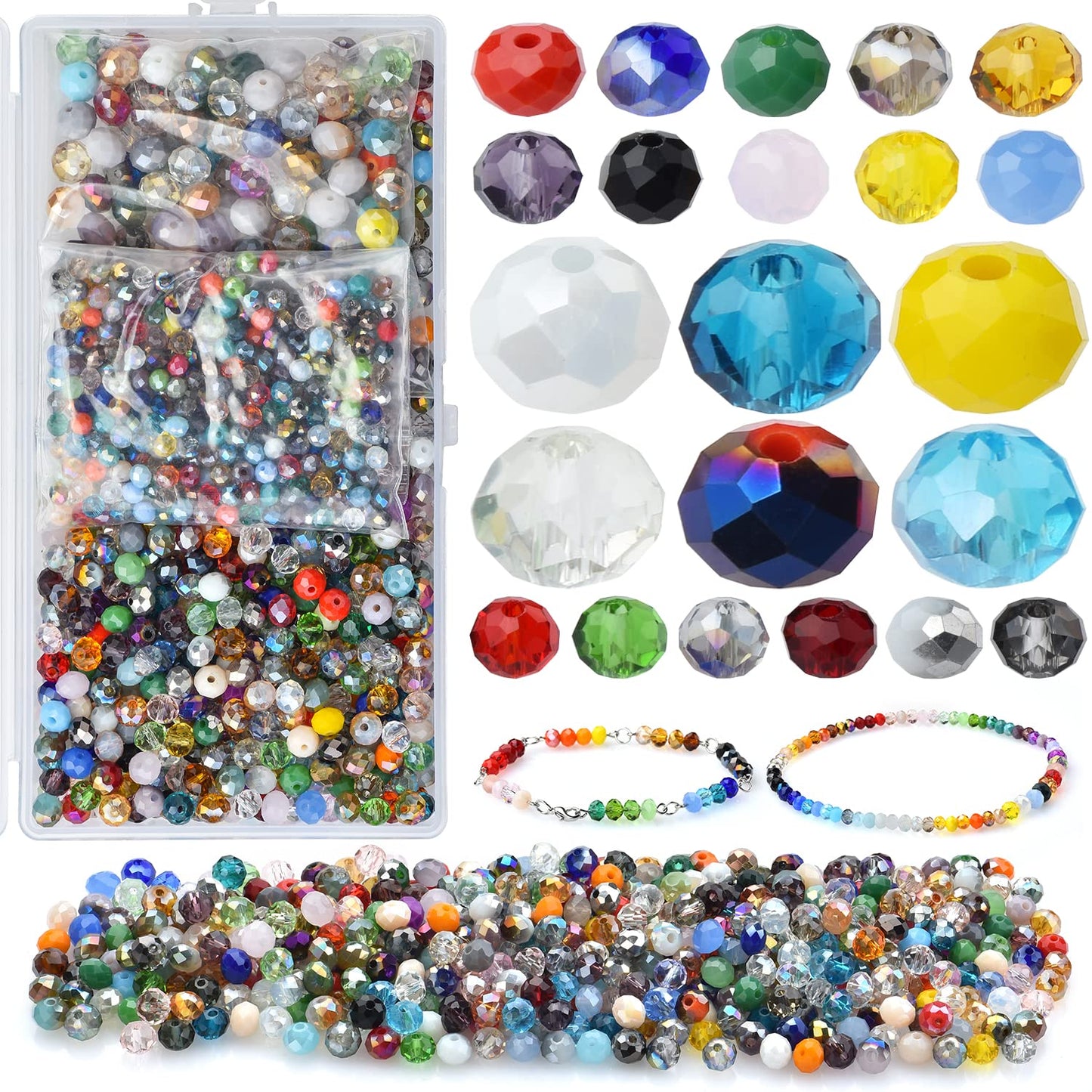 KINGSHINE Mixed 4/6/8mm Round Rondelle Beads 1000pcs Lampwork Briolette Glass Crystal Beads for Jewelry Making Kit,Bracelets,Necklaces,Earrings(Multicolor)
