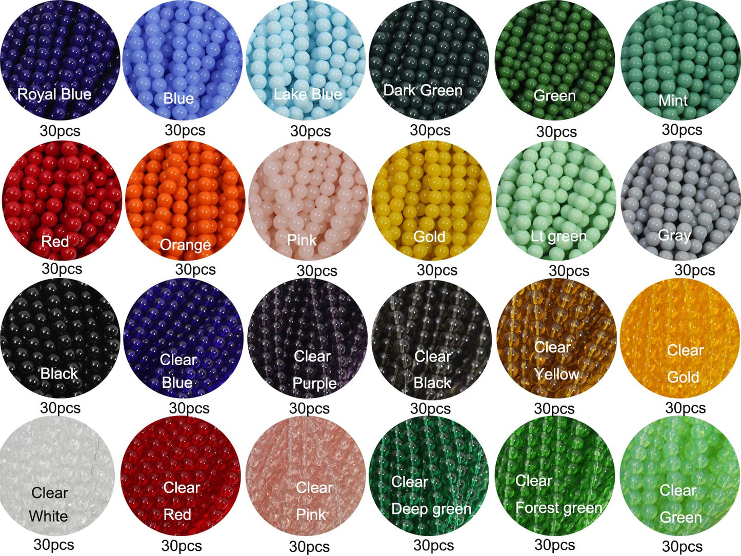 Pamir Tong 720PCS 8mm Glass Round Beads Bulk Crystal Beads Bracelet Beads Making Kit Healing Chakra Beads with 500pcs Space Loose Beads for Jewelry Making and DIY Crafts (8mm Solid&Clear)