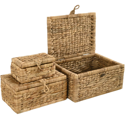 ChumDecor Wicker Storage Basket with Lid Set of 3 – Decorative Seagrass Boxes for Organizing Toys, Clothes & Essentials – Handwoven Natural Storage Bins for Home Decor