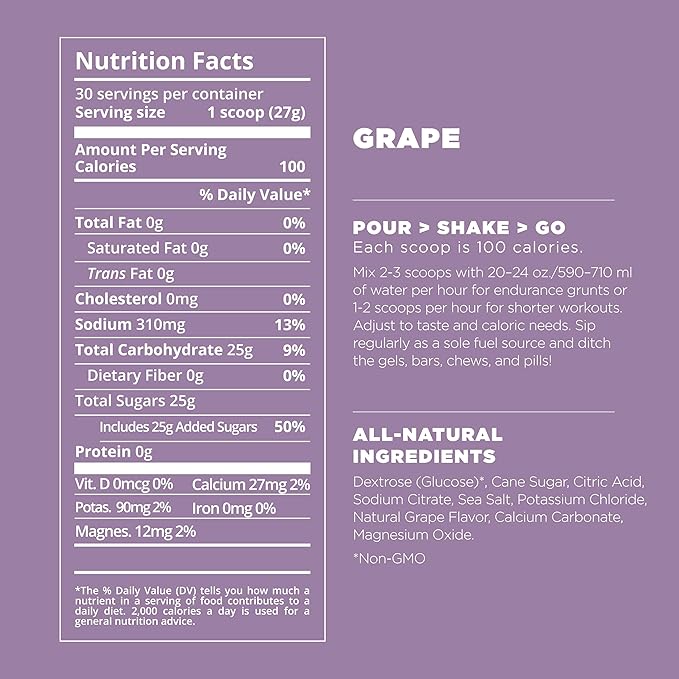 Tailwind Nutrition Endurance Fuel, Carbohydrate & Electrolyte Sports Drink Mix Powder, Gluten-Free, Vegan, Grape, 30 Servings