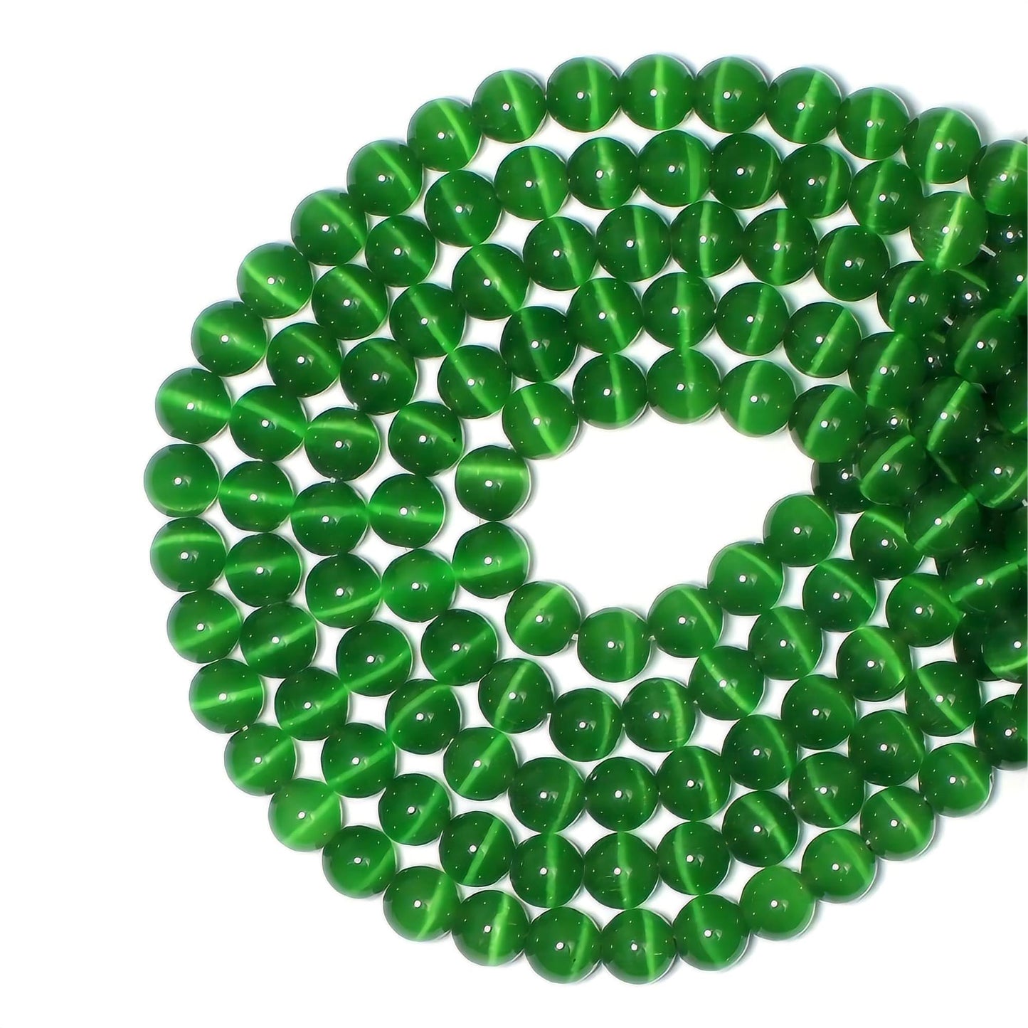 MJDCB 60pcs Dark Green Cat Eye Stone Beads 6mm Round Crystal Loose Bead for Jewelry Making DIY Bracelets Necklace Accessories