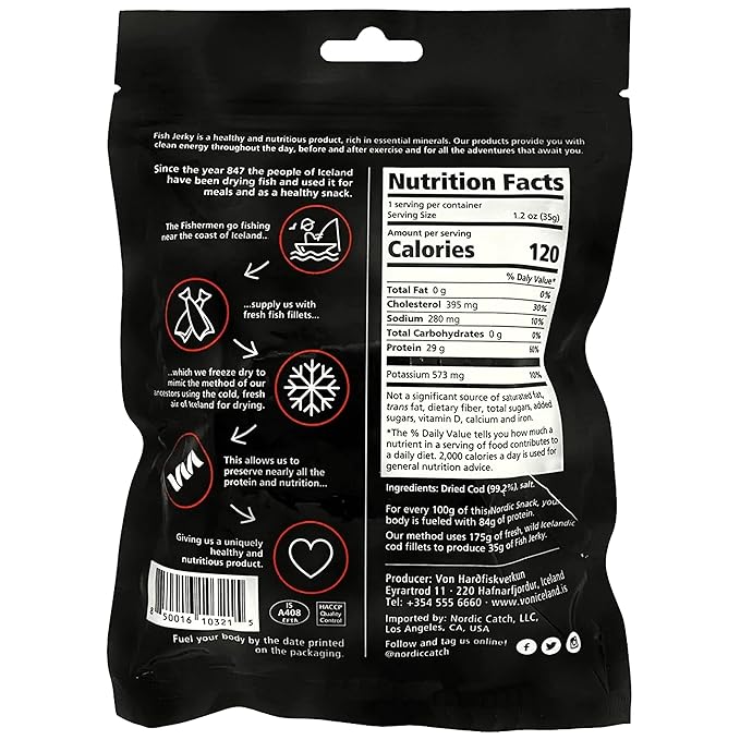 Nordic Catch Freeze Dried Cod Bites Seafood Snacks - Chips made from Wild Caught Icelandic Cod Fish - Healthy Dry Fish Snack, Rich in Omega 3 Fatty Acids, Protein Packed Keto Friendly Dried Fish Jerky - 35g Resealable Bag - 1pk
