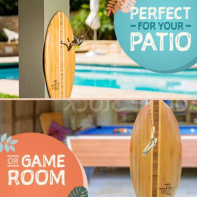 Tiki Toss Ring Toss Game for Adults & Kids - Hook and Ring Games with String and Hooks for Indoor/Outdoor Use, Man Cave Decor & Stuff, Gifts for Men - Standard or Deluxe 12.3" / Tiny 5"