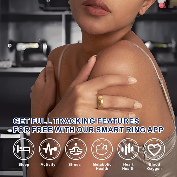 Smart Ring, Activity Trackers, Sleep Ring, Fitness Tracking, Stress Tracker, Heart Rate, Meditation, Temperature, Respiratory, No App Subscription, Women, Men, iOS, Android (Golden, 11)