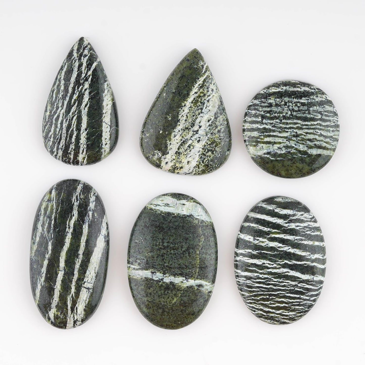 CRYSTALIS 6pcs Natural Chrysolite (25-35mm) Loose Gemstone Wholesale Bulk Cabochons Jewelry Making Supply, Chakra & Healing Polished Stones, Wire Wrapping, DIY, Gem Collection