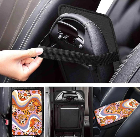 Dreaweet Hippie Flower Car Center Console Cushion Pad,Universal Armrest Seat Box Cover Protector,Comfortable Car Decor Accessories Fit for Most Cars,Trucks,SUV
